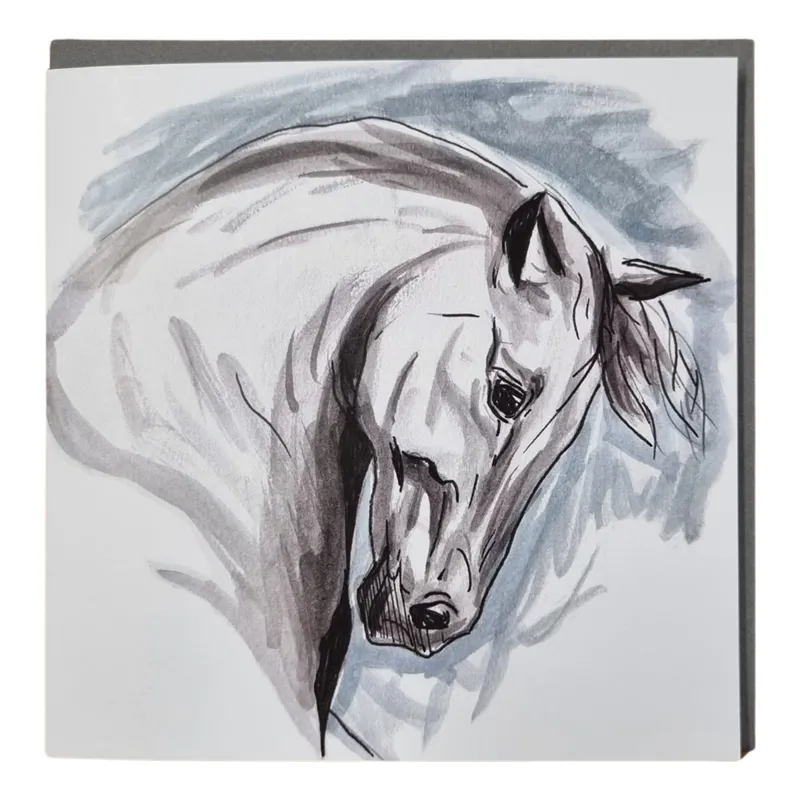 Gubblecote Watercolour Greetings Card - Grey Horses Head